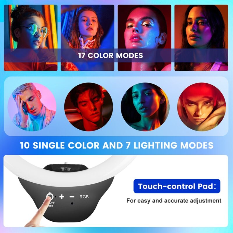 Tripé Foto Vídeo 50" Sensyne + Luz Led Rgb 10" Preto