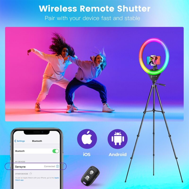Tripé Foto Vídeo 50" Sensyne + Luz Led Rgb 10" Preto