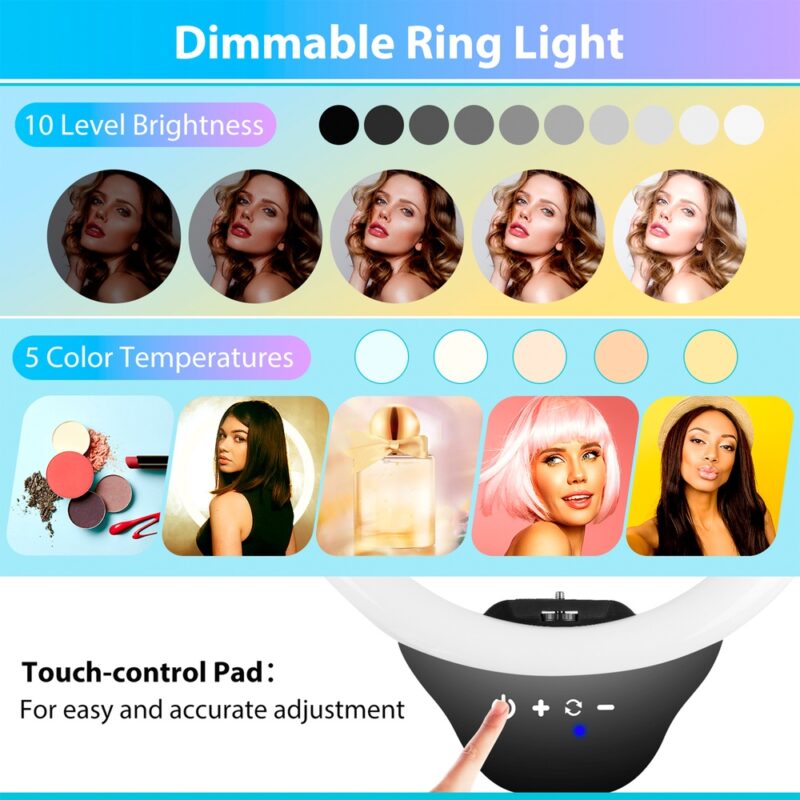 Luz Led Circular 12' Sensyne Tripé Extensível 62'' Preto