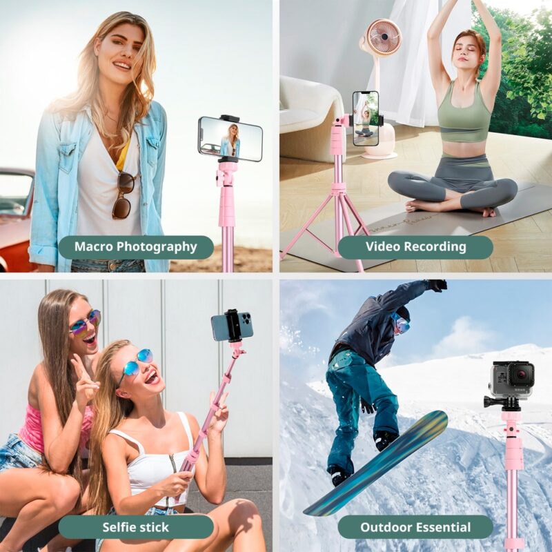 Tripé/Bastão Selfie Sensyne 72" p/Câmera Telefone Rosa