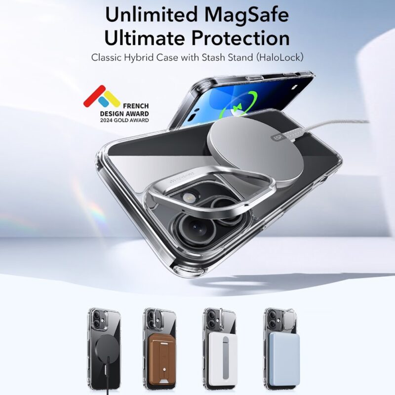 Capa Stash Stand + Película Vidro Esr pra iPhone 16 Plus