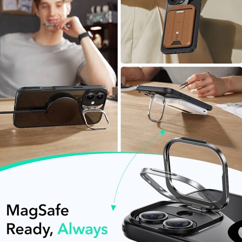 Capa Stash Stand + Película Vidro Esr pra iPhone 16 Plus