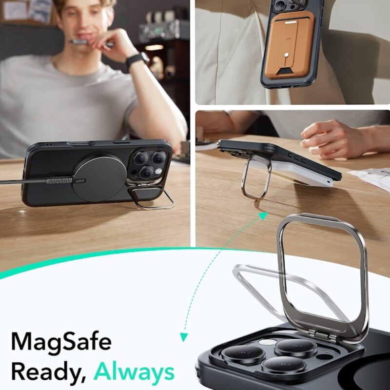 Capa Stash Stand + Película Vidro Esr para iPhone 16 Pro
