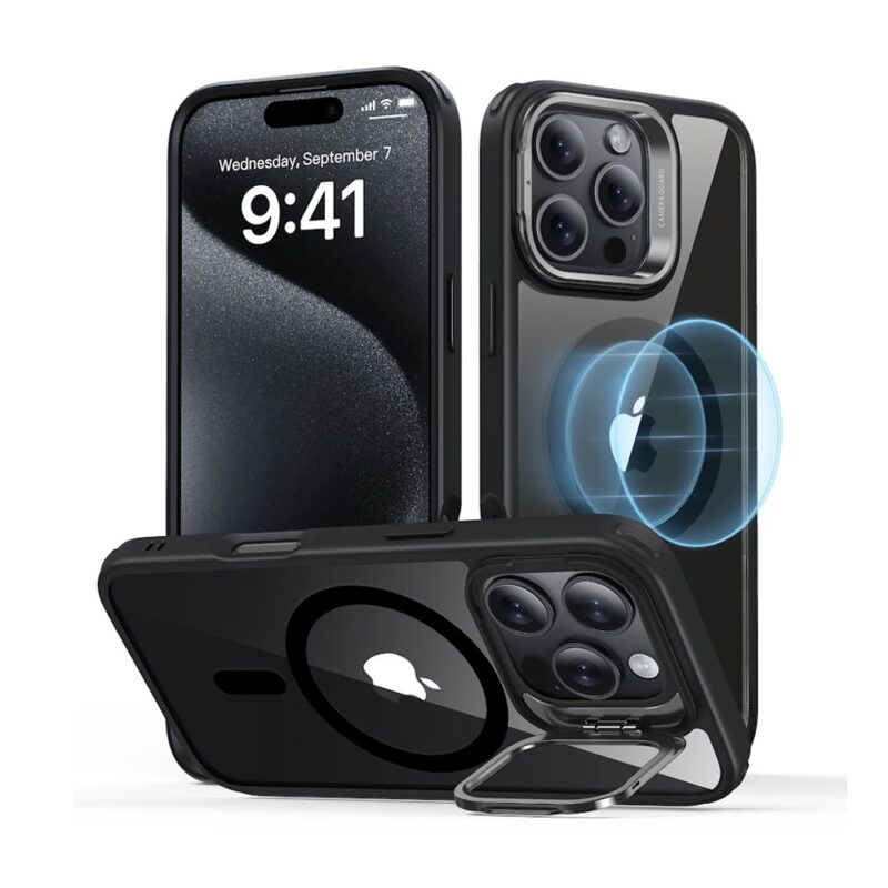 Capa iPhone 16 Pro Esr com Suporte Stash Preto Clear