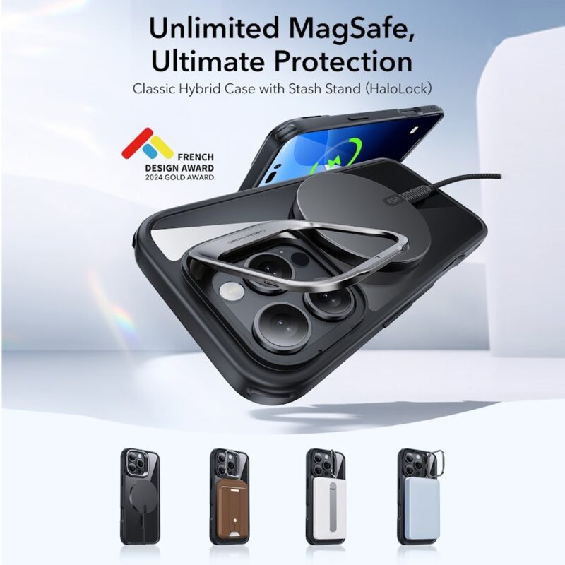 Capa iPhone 16 Pro Esr com Suporte Stash Preto Clear