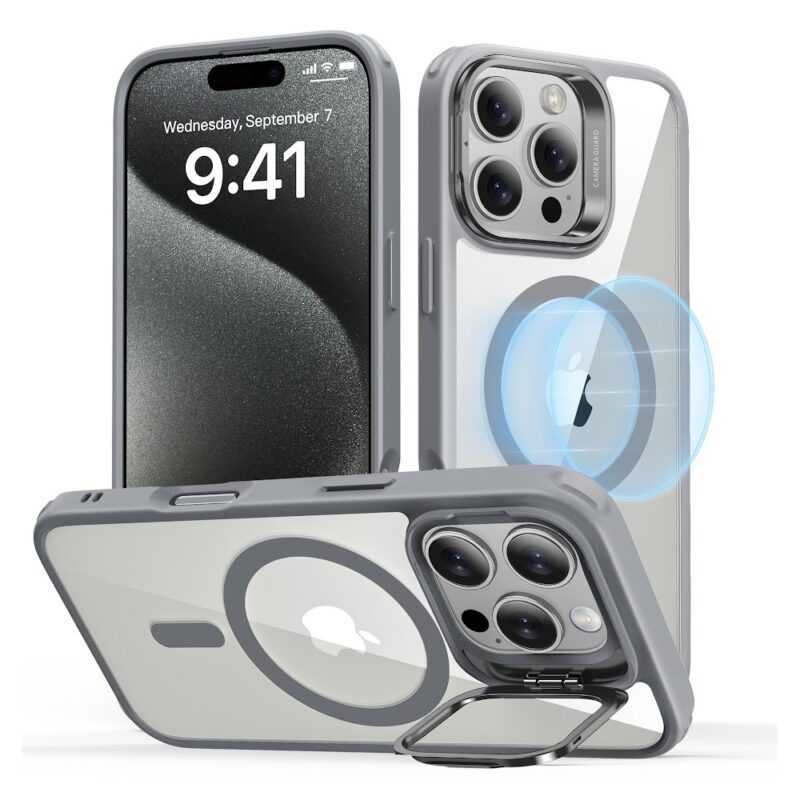 Capa pra iPhone 16 Pro Esr com Suporte Stash Cinza Clear