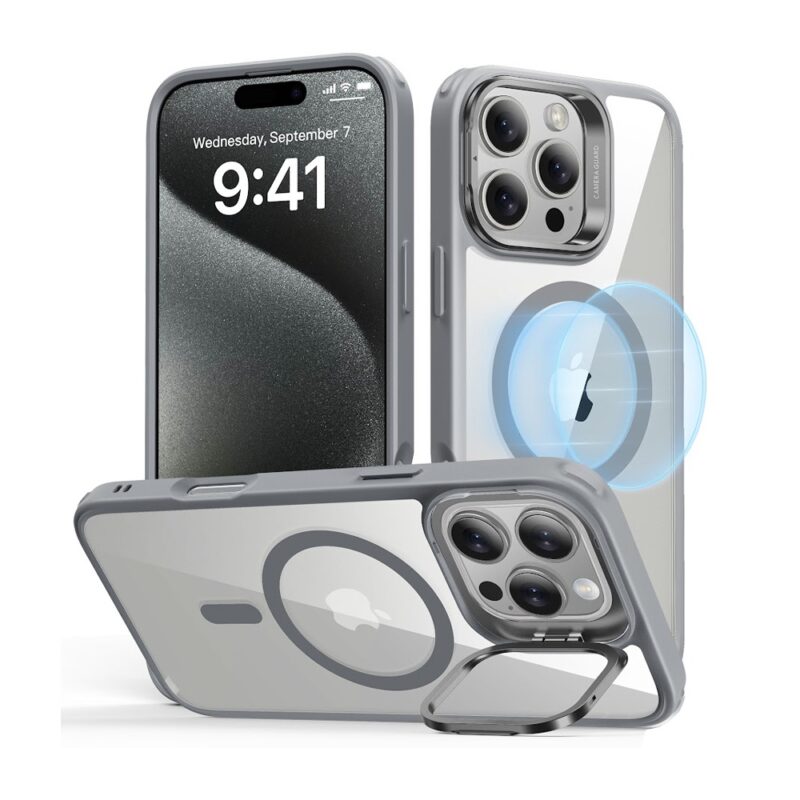 Capa iPhone 16 Pro Max Esr com Suporte Stash Cinza Clear