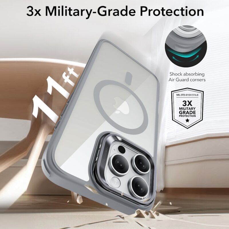 Capa iPhone 16 Pro Max Esr com Suporte Stash Cinza Clear