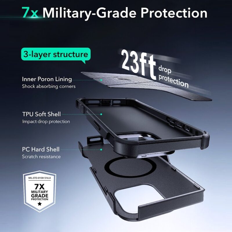 Capa iPhone 16 Pro Esr Cyber Armor Suporte Stash Preta