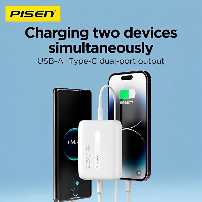 Power Bank 10000Mah Pisen Porta Usb C/A Máx 22.5W Branca