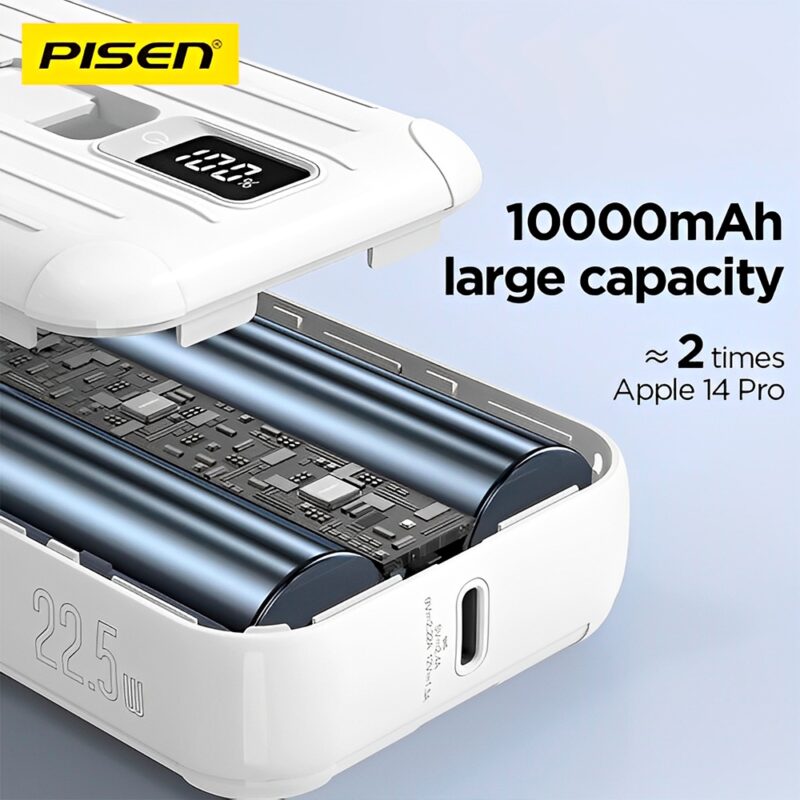 Power Bank 10000Mah Pisen Cabos Usb C/Ios 22.5W Branca