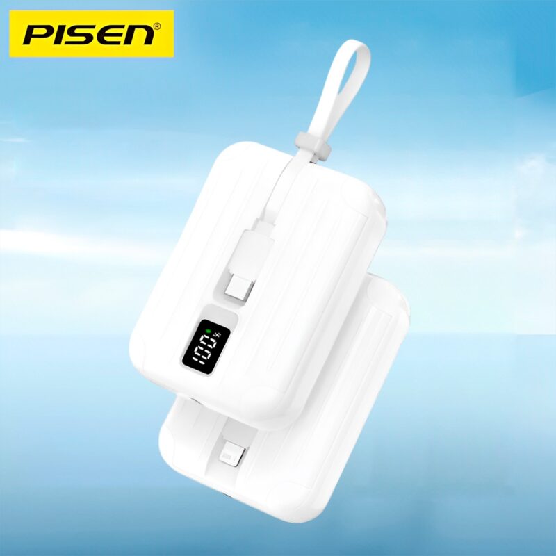 Power Bank 10000Mah Pisen Cabos Usb C/Ios 22.5W Branca