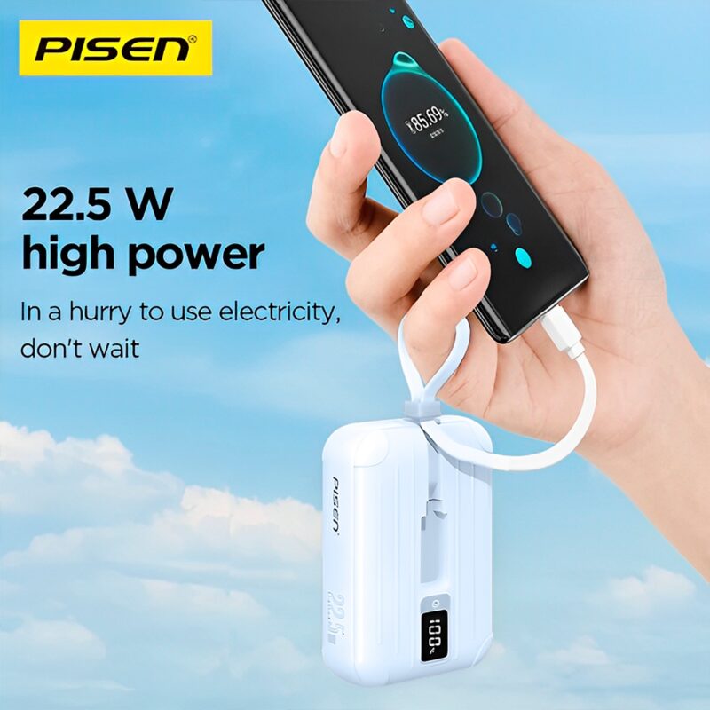 Power Bank 10000Mah Pisen Dual Cabo Usb C/Ios 22.5W Azul