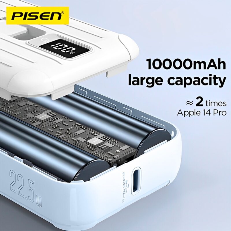 Power Bank 10000Mah Pisen Dual Cabo Usb C/Ios 22.5W Azul