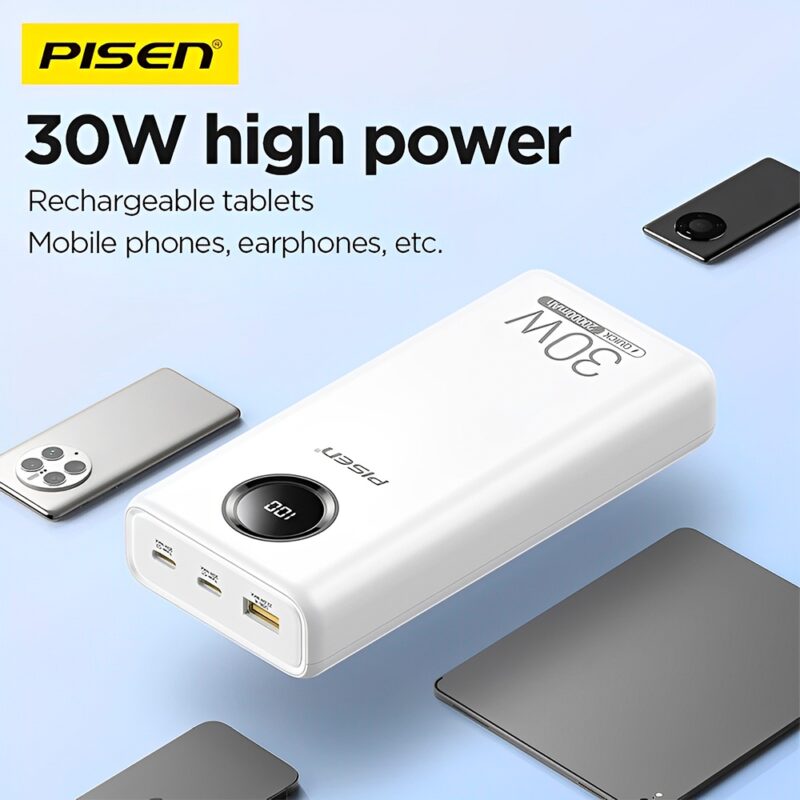 Power Bank 20000Mah Pisen Porta Usb A/C Máx. 30W Branca