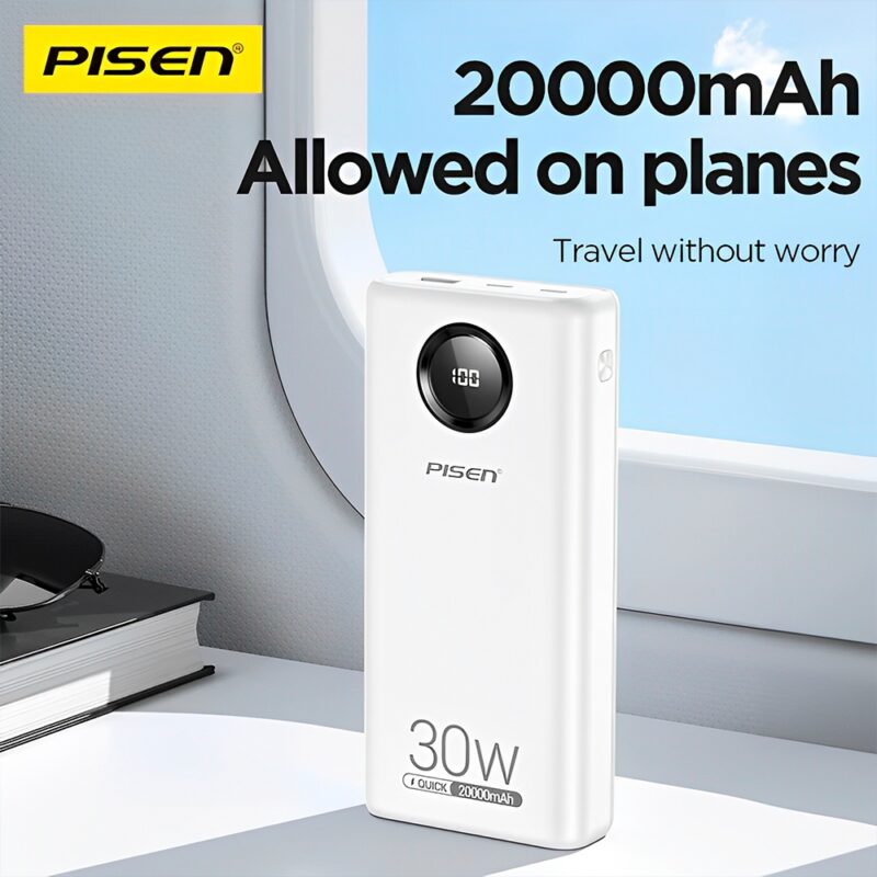 Power Bank 20000Mah Pisen Porta Usb A/C Máx. 30W Branca