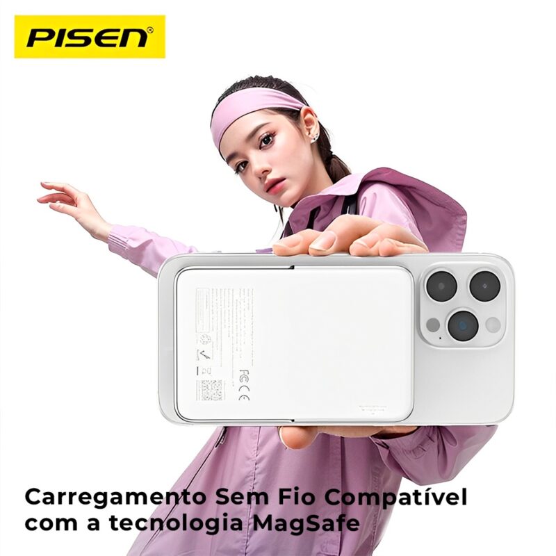 Power Bank MagSafe Pisen 10000mAh 2 In 1 Portátil Branca