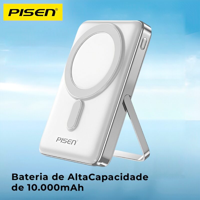Power Bank MagSafe Pisen 10000mAh 2 In 1 Portátil Branca