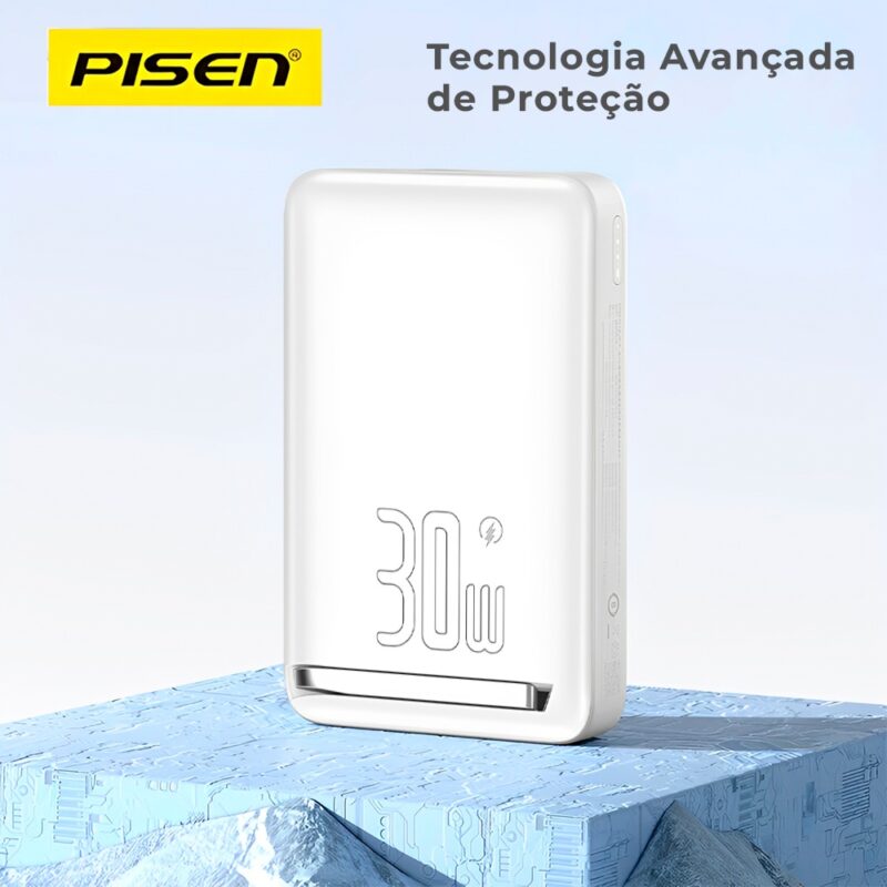 Power Bank MagSafe 10000mAh Pisen Usb C Max. 30W Branca