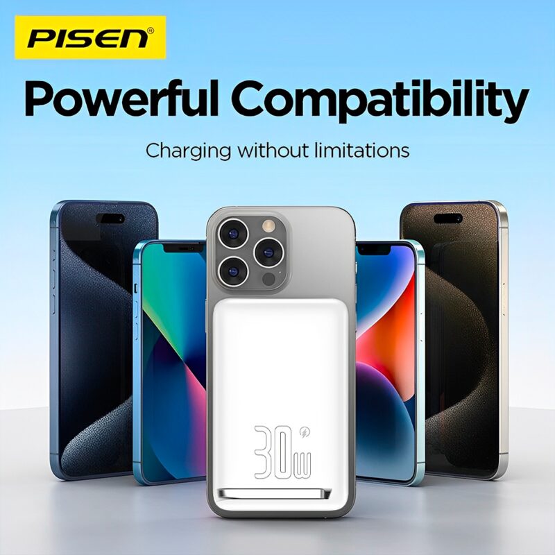 Power Bank MagSafe 10000mAh Pisen Usb C Max. 30W Branca