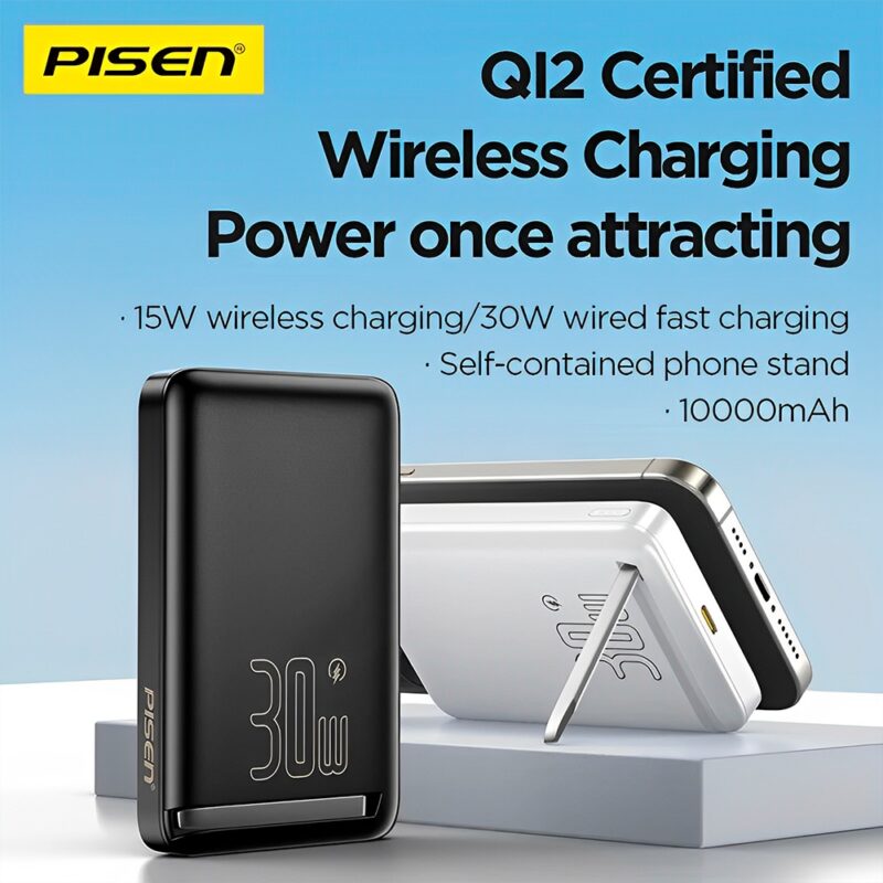 Power Bank MagSafe 10000mAh Pisen Usb C Max. 30W Preta