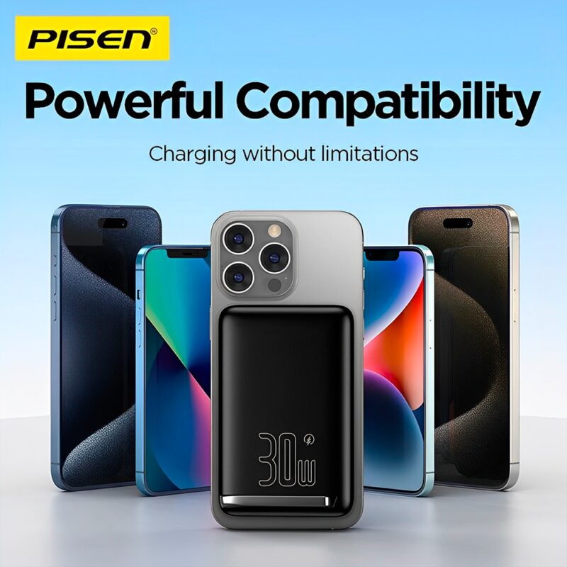 Power Bank MagSafe 10000mAh Pisen Usb C Max. 30W Preta