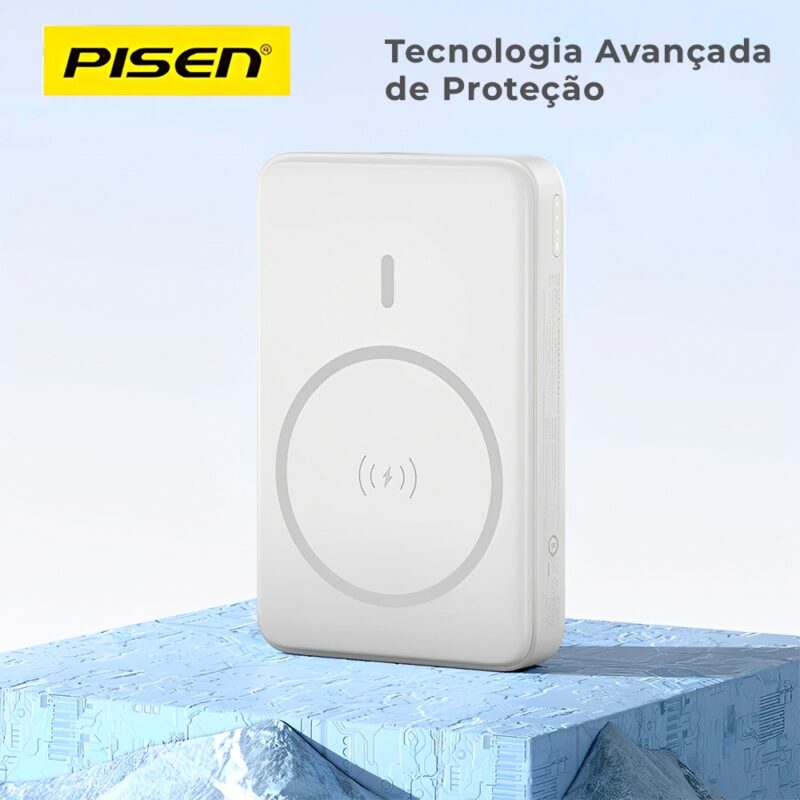 Power Bank Magnética Pisen Usb C 10000mAh Máx 30W Branca