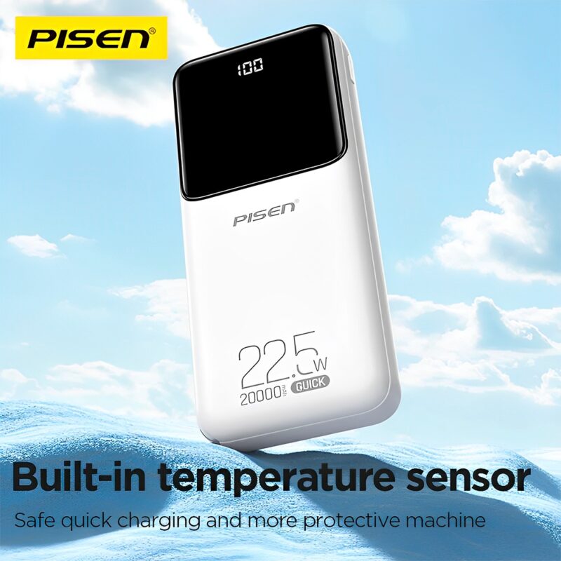 Power Bank 20000mAh Pisen Usb C/A/V8 Máx. 22.5W Branca