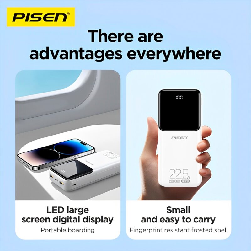 Power Bank 20000mAh Pisen Usb C/A/V8 Máx. 22.5W Branca