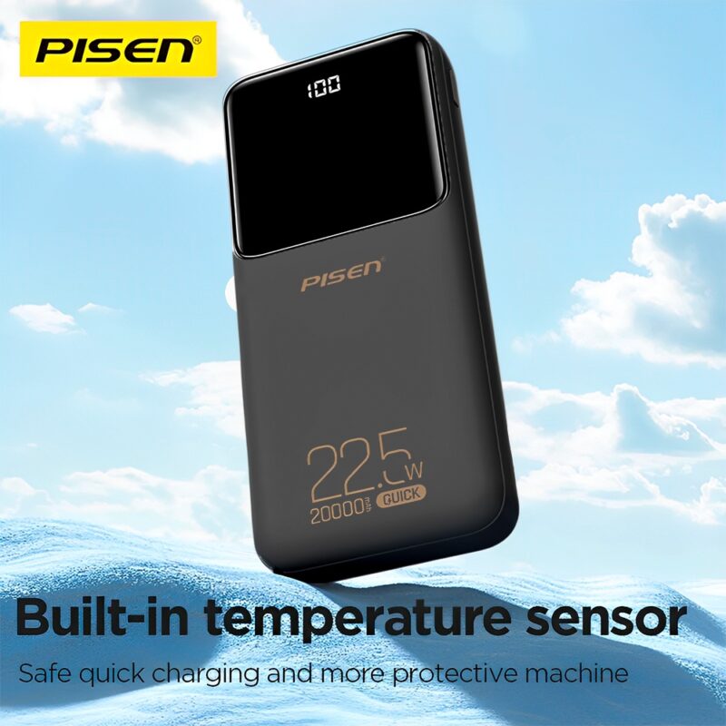 Power Bank 20000mAh Pisen Usb C/A/V8 Máx. 22.5W Preta