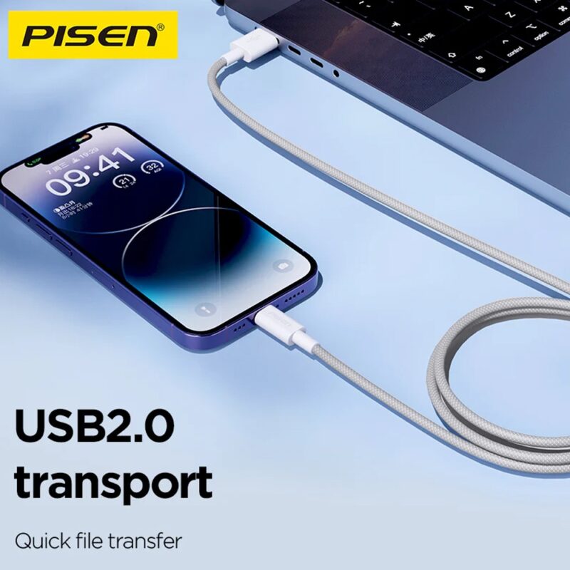 Cabo Usb A/Lightning Pisen Macho/Macho 480Mbs 1M Cinza