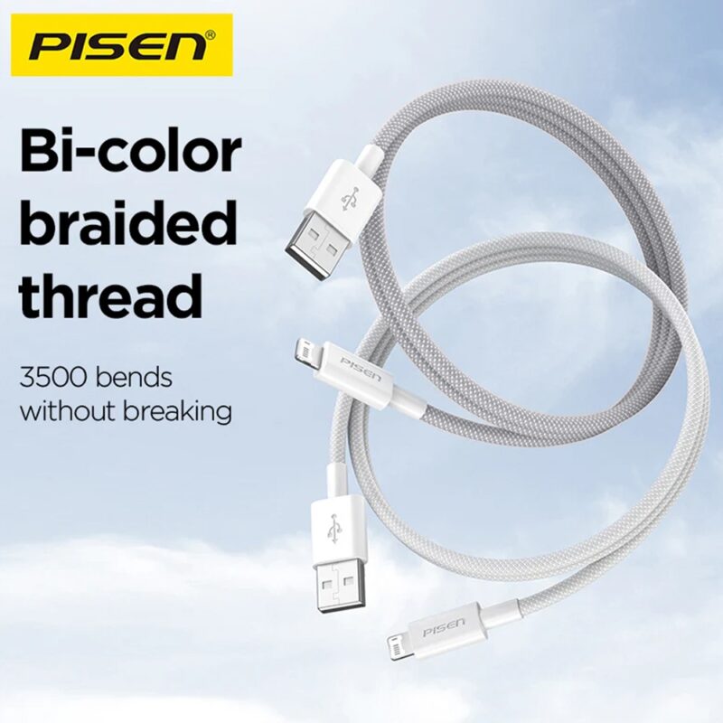 Cabo USB A/Lightning Pisen Macho/Macho 480Mbs 2M Cinza