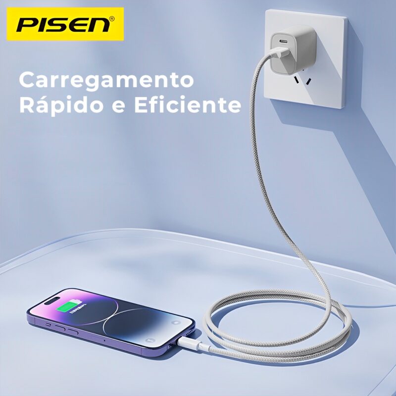 Cabo USB C/Lightning Pisen 3A Macho/Macho 1 Metro Cinza