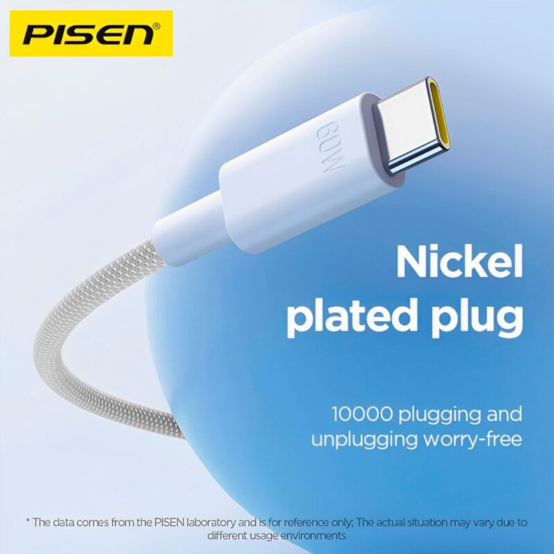 Cabo Usb C Pisen Macho/Macho 5A Máx. 60W 1 Metro Cinza