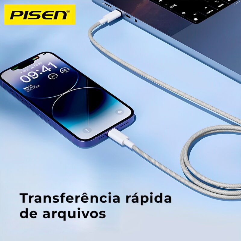 Cabo Usb C Pisen Macho/Macho 5A Máx. 60W 1 Metro Cinza