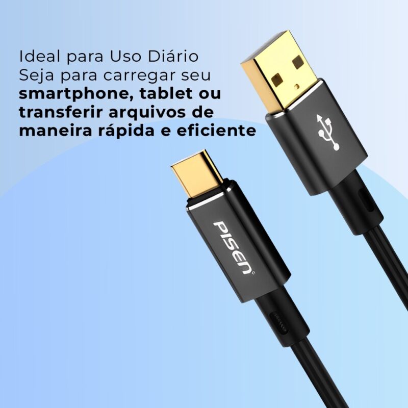Cabo Usb A para Usb C Pisen Macho/Macho 1 Metro Preto