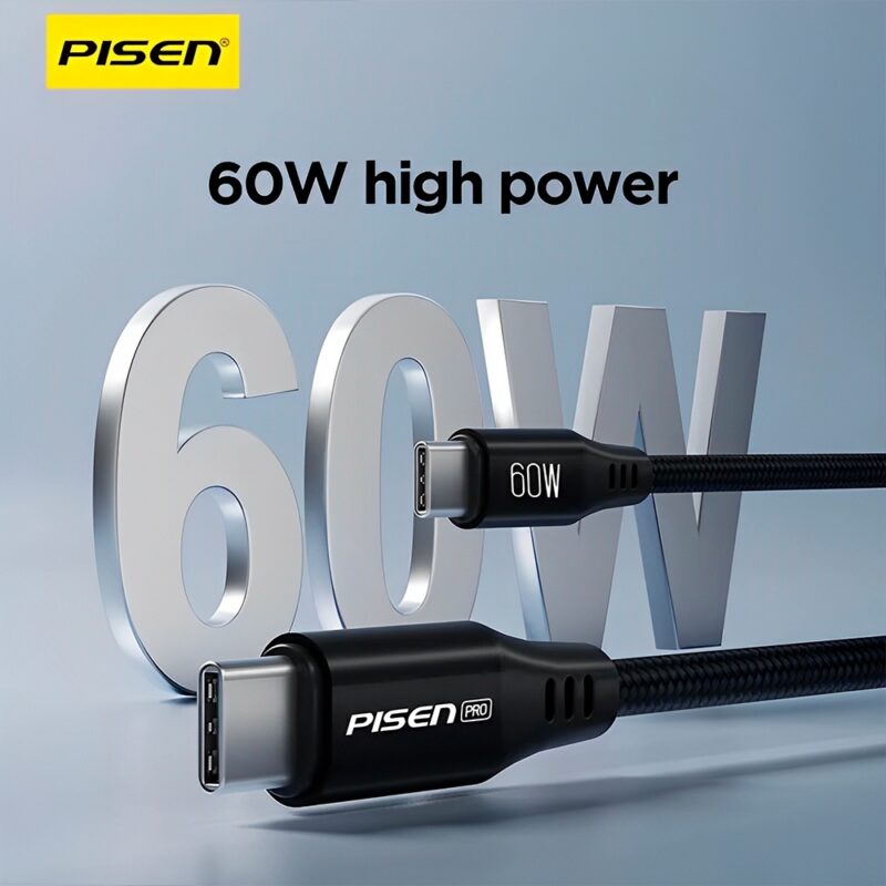 Cabo Usb C Pisen Dados 480Mbs Macho/Macho 1Metro Preto