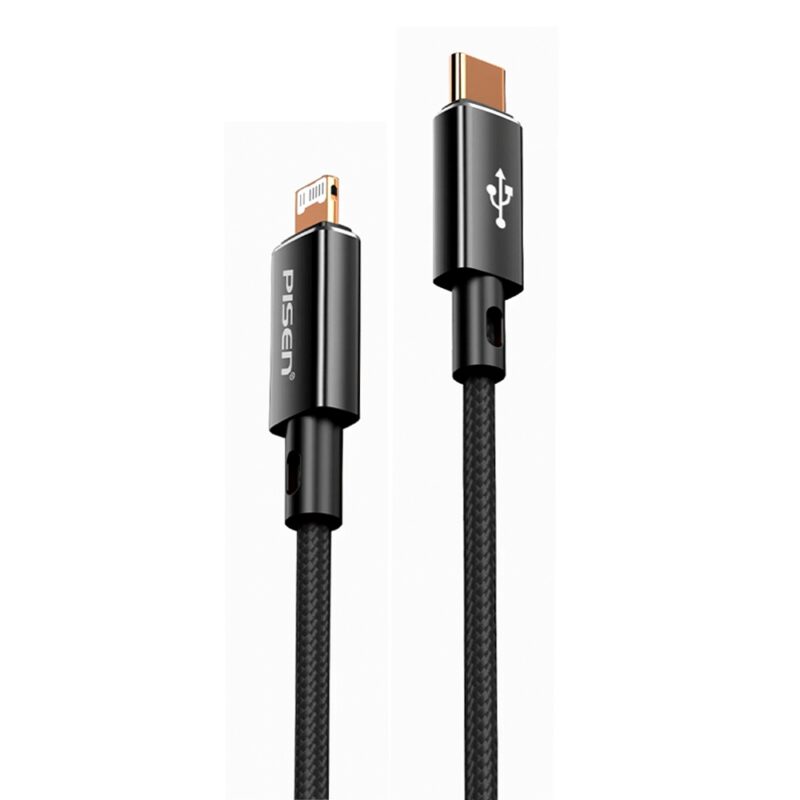 Cabo Usb C pra Lightning Pisen Macho/Macho 1 Metro Preto