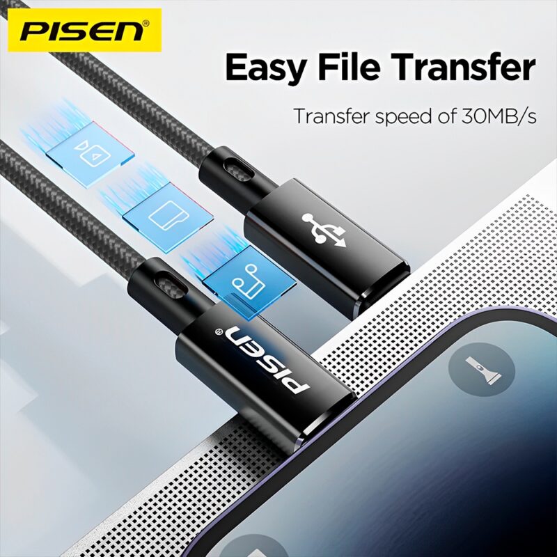 Cabo Usb C pra Lightning Pisen Macho/Macho 1 Metro Preto