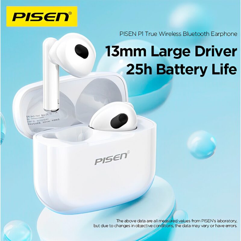 Fone de Ouvido Sem Fio Pisen P1 Tws Bluetooth 5.3 Branco