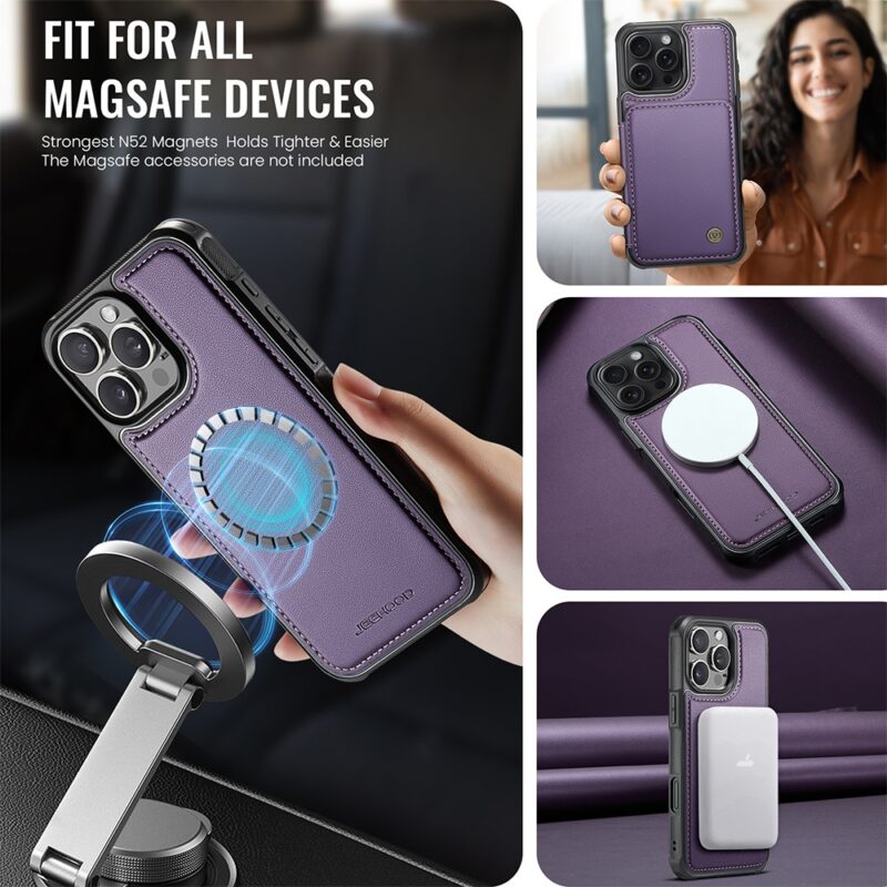 Capa Tipo Carteira Jeehood iPhone 16 Pro 6,3 pol Púrpura