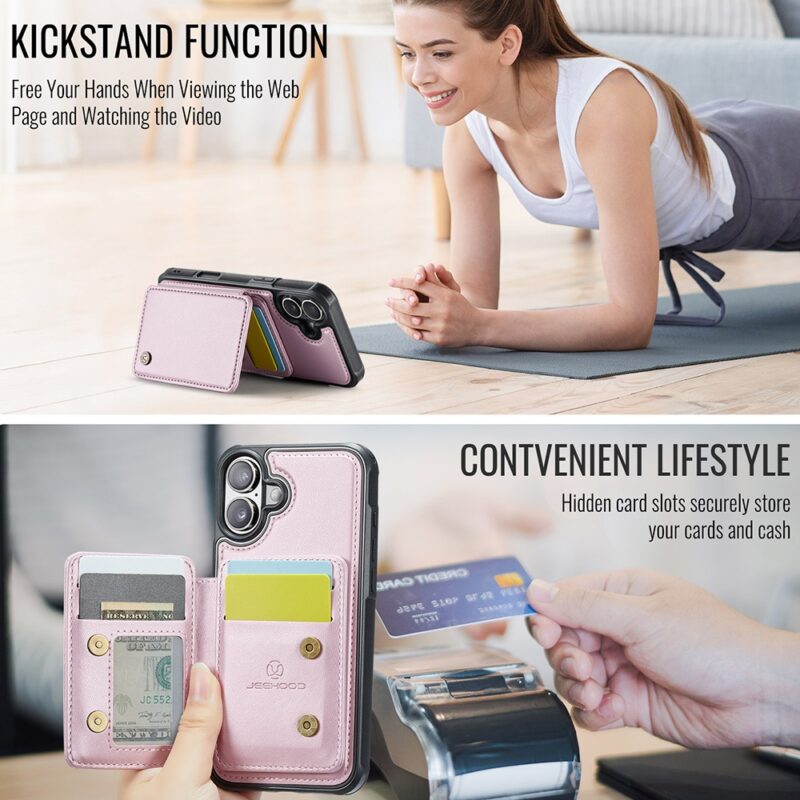 Capa Tipo Carteira Jeehood iPhone 16 de 6.1 pol. Rosa