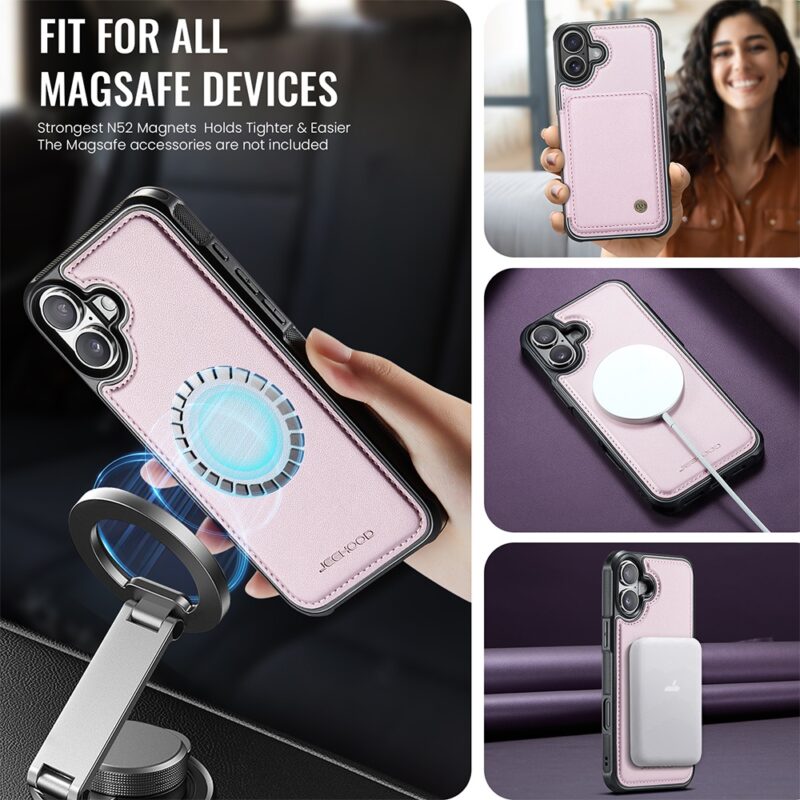 Capa Tipo Carteira Jeehood iPhone 16 de 6.1 pol. Rosa