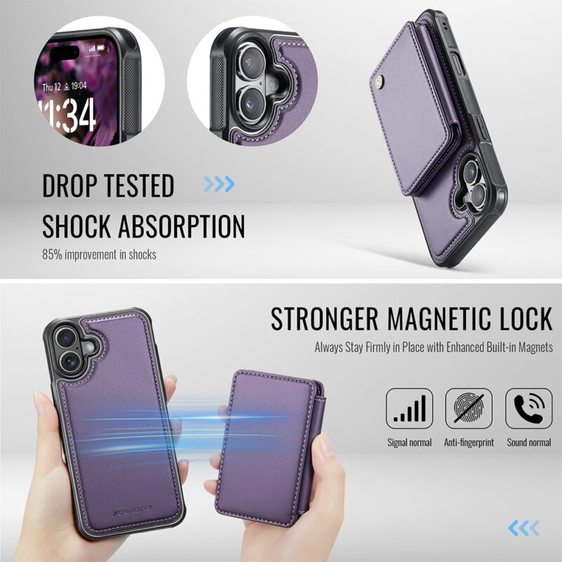 Capa Tipo Carteira Jeehood iPhone 16 Plus 6,7" Púrpura