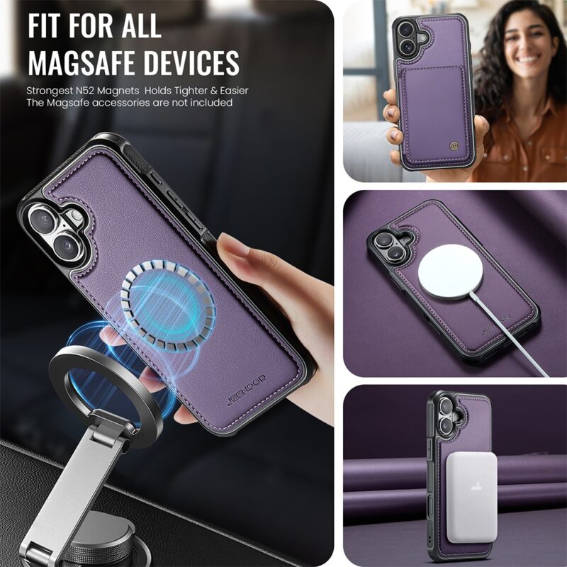 Capa Tipo Carteira Jeehood iPhone 16 Plus 6,7" Púrpura