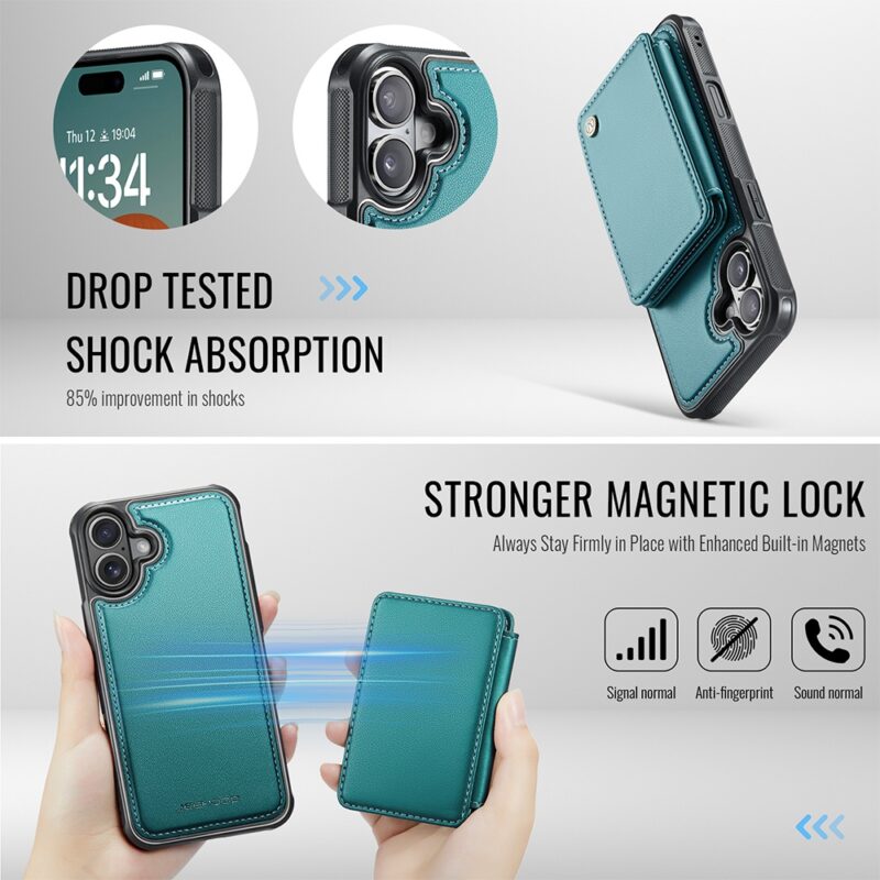 Capa Tipo Carteira Jeehood iPhone 16 6.1" Verde Azulado