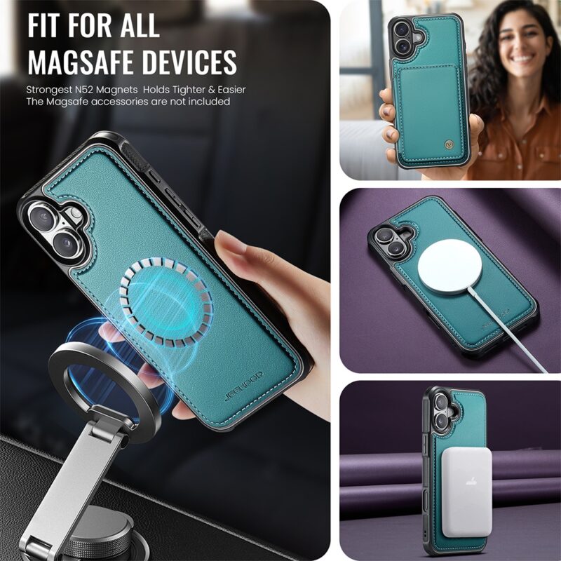 Capa Tipo Carteira Jeehood iPhone 16 6.1" Verde Azulado
