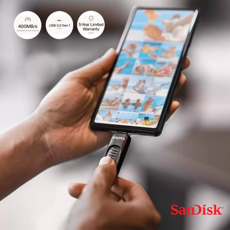 Pen Drive Sandisk 128gb Usb C 3.2 Ultra Slider Preto
