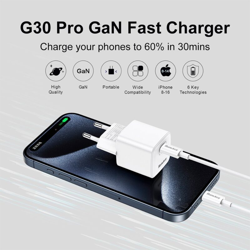 Carregador Usb C Huntkey G30 Pro Gan Máx. 30W Branco