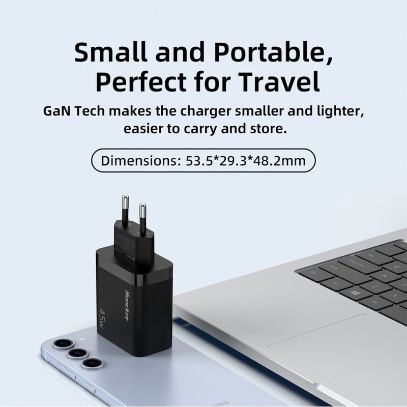 Carregador Usb C Huntkey K45 Máx 45W + Cabo 1.8M Preto